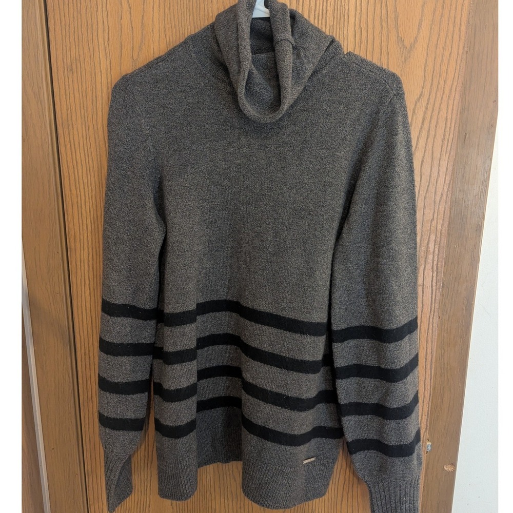 Michael Kors Gray Striped Turtleneck Sweater Wool Alpaca Blend Preppy Cozy Small